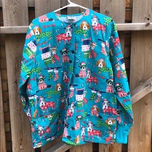 NWOT Christmas dogs scrub jacket